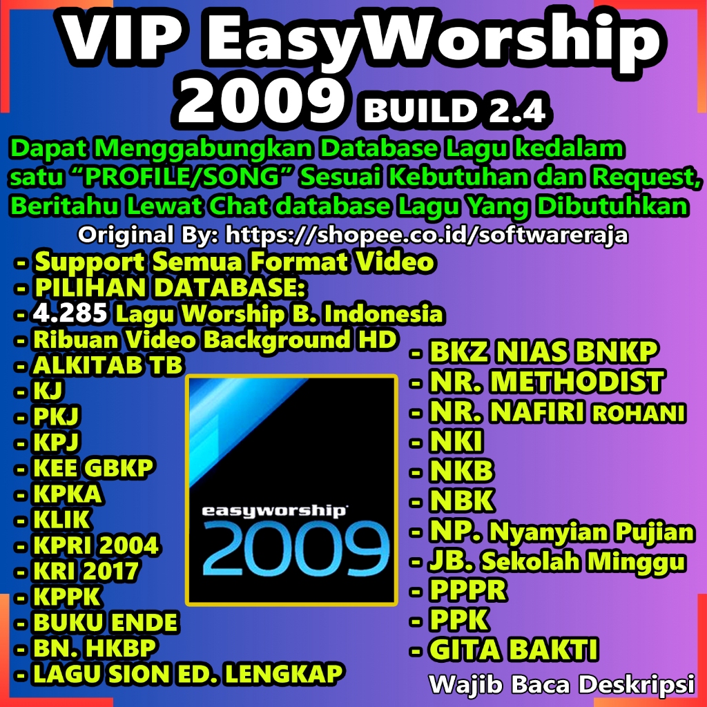 VIP Sofware Gereja [Easy Worship 2009] Full Repack Database Lagu, Video Background, Alkitab TB, KJV