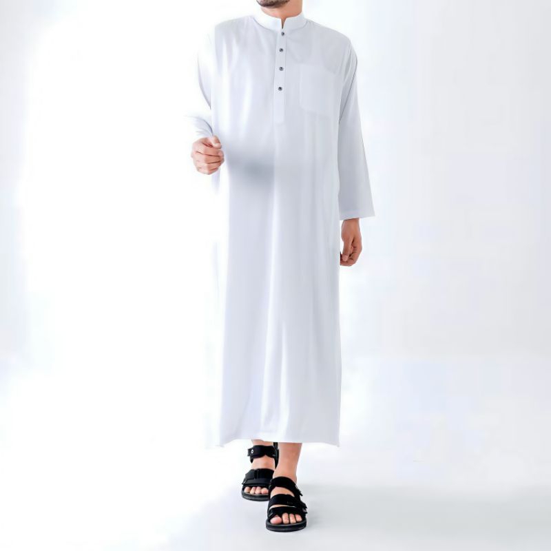 Gamis Jubah Pria Katun Toyobo Polos Lengan Panjang Hitam,Putih | Rafisqy Gamis Pria Polos