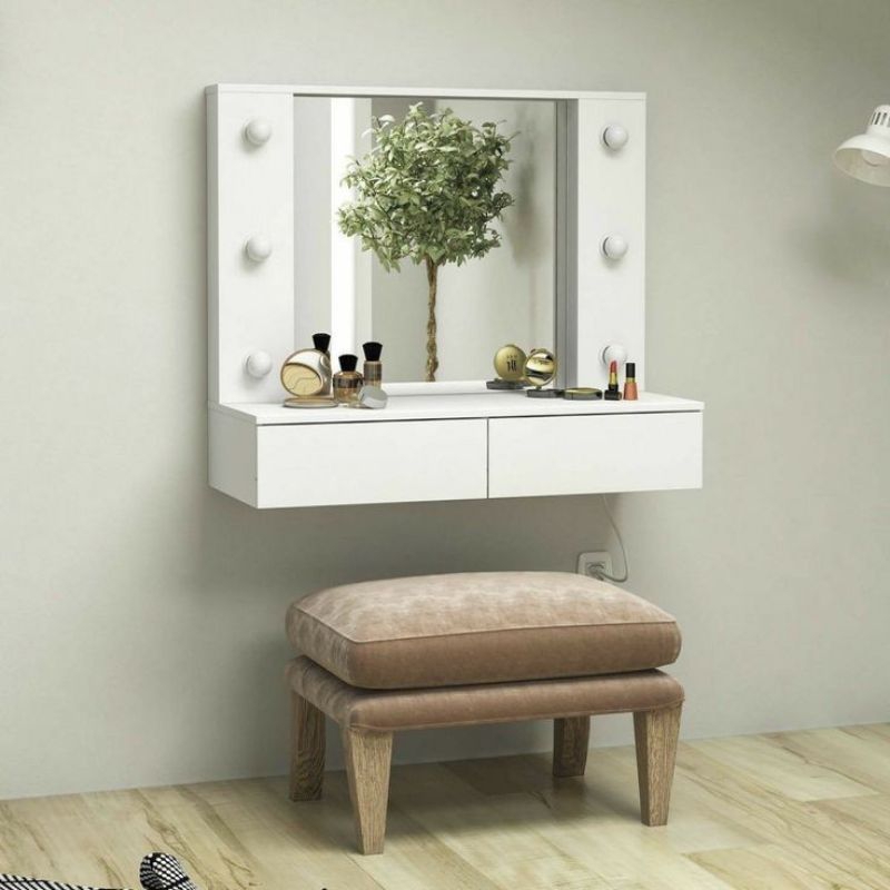 Meja rias dinding full lampu