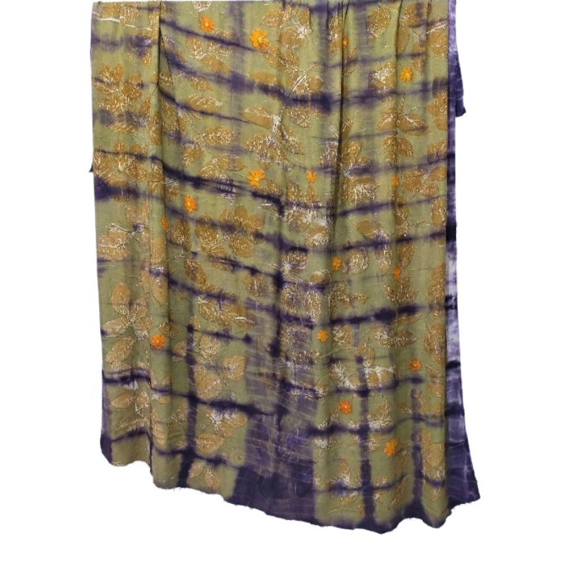 kain batik ecoprint viscose sateen motif daun lanang asli