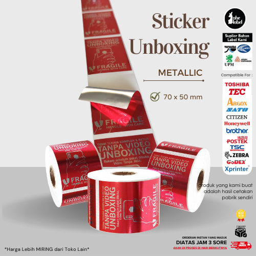 

STIKER UNBOXING METALIK ANTI AIR 50X70 MM STIKE FRAGILE UNBOXING 50X70 MM 500 PCS