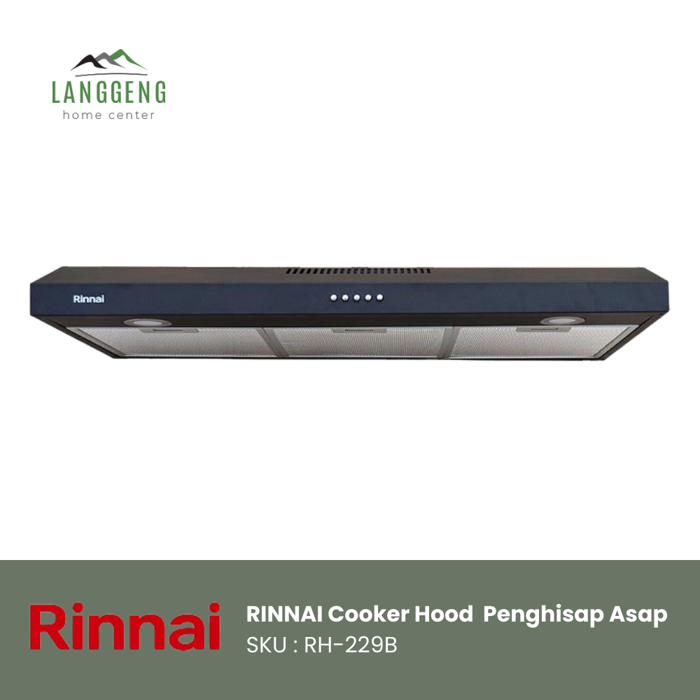 Rinnai Cooker Hood Slim Hitam RH-229B / Penghisap Asap Dapur / Range Hood / Alat Penghisap Asap Komp