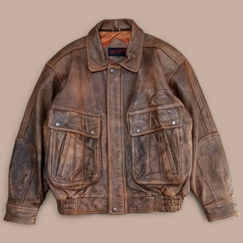 Vintage Flight Pilot Jacket - Jaket Kulit Tebal Pria Unisex Casual Second Preloved Thrift Branded
