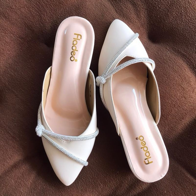 [NAIK SIZE] Sandal Pesta Kondangan Wanita Selop MR Hak 3cm Mutiara Cantik