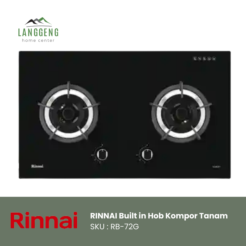 Rinnai Kompor Tanam Gas 2 Tungku RB-72G / Kompor Kaca Tempered Glass Schott