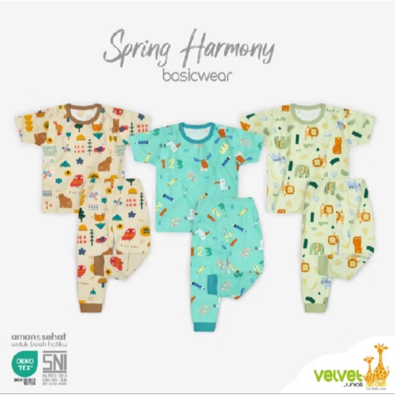 Set Pendek Panjang Velvet Junior motif Spring Harmony