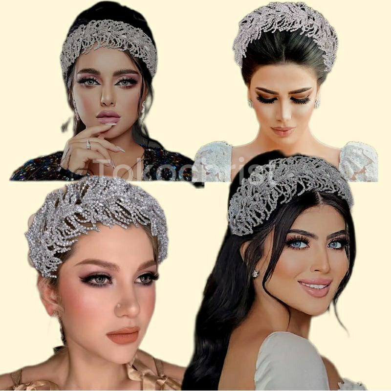 headpiece kristal rhinestone manten pengantin premium aksesoris gaya barat western muslim modern jaw