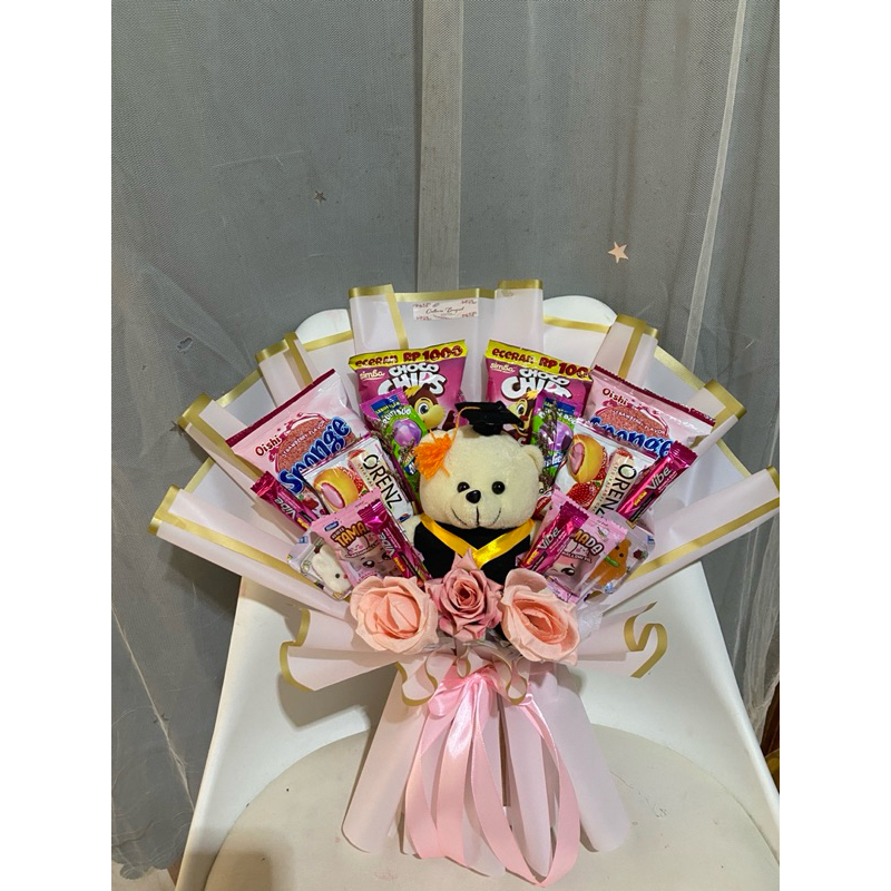 

buket boneka snack dan bunga murah