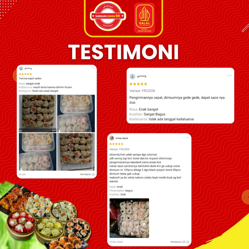 

Ay00! GROSIR!!! Dimsum Ayam Mix Toping Frozen isi 100 pcs - Sehat & Halal Free Saos Merah & Lada