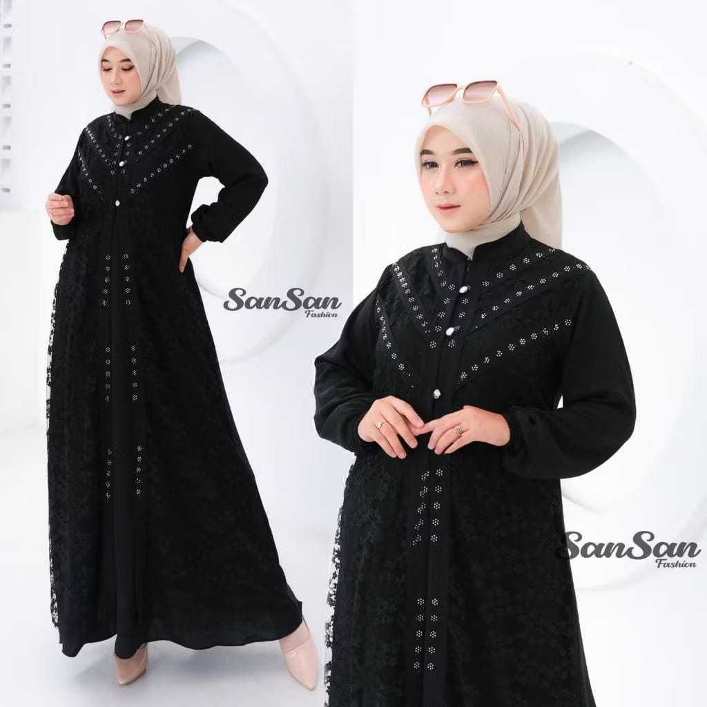(COD) Gamis Muslim CRINKLE BURKAT MEWAH CANTIK SWAROVSKI DEWASA TERBARU ZIFA