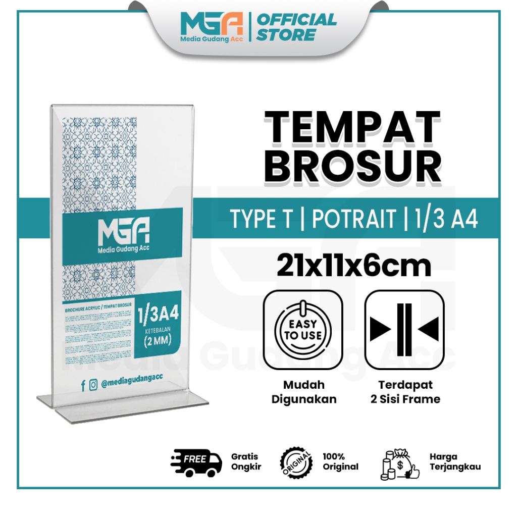 

Tempat Brosur 1/3 A4 Potrait 2 Sisi Akrilik 2mm - Tent Holder / Tent Card Stand Display - Desk