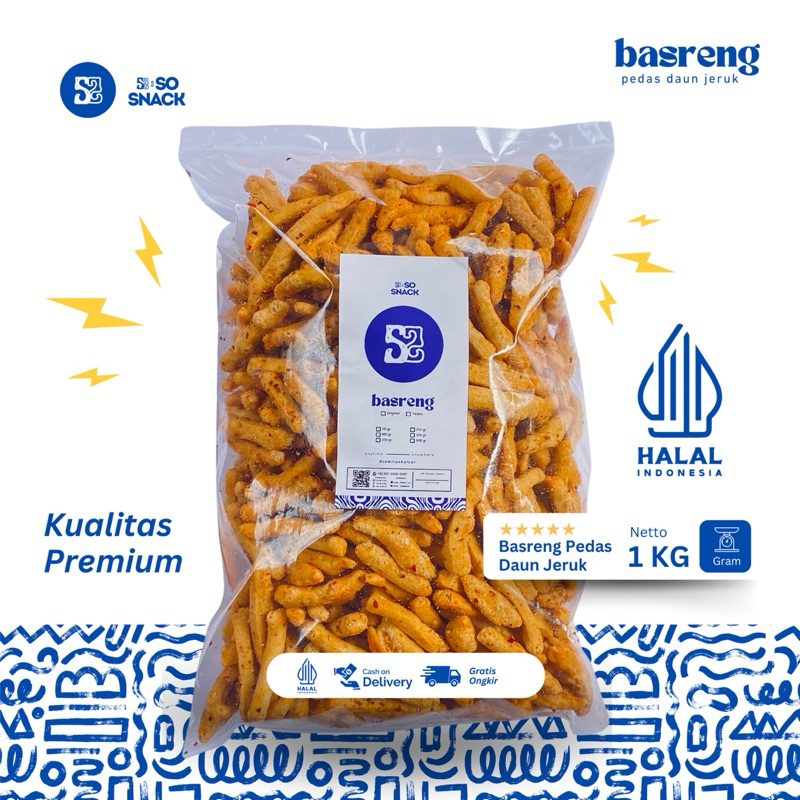 

SO SNACK 1Kg Basreng Viral Pedas Daun Jeruk Anti Bau | Basreng Original Daun Jeruk | 100% Cabe Asli