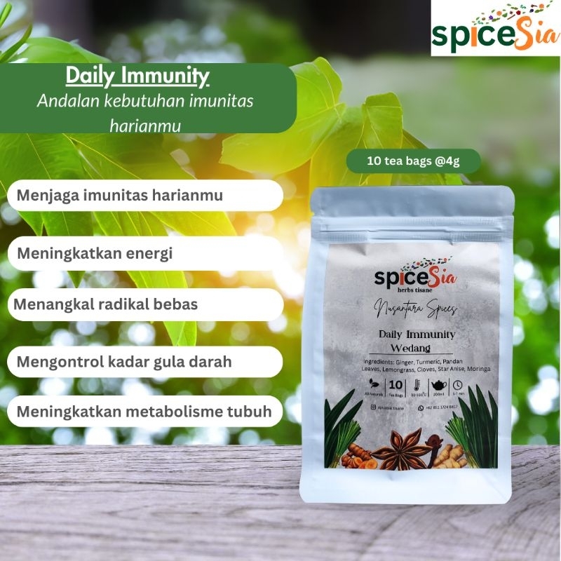 

SPICESIA Daily Immnunity - Teh Herbal Jahe, Kelor, Kunyit | Meningkatkan Daya Tahan Tubuh & Imun | Teh Herbal Instan Celup 10 Tea Bag