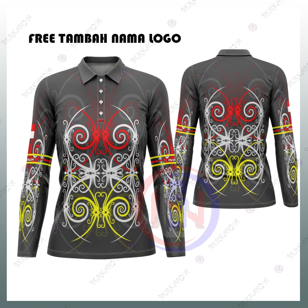 Jersey Batik Kalimantan Kaos Polo Wanita Batik Dayak Kalimantan / Baju Batik Kalimantan Fullprinting