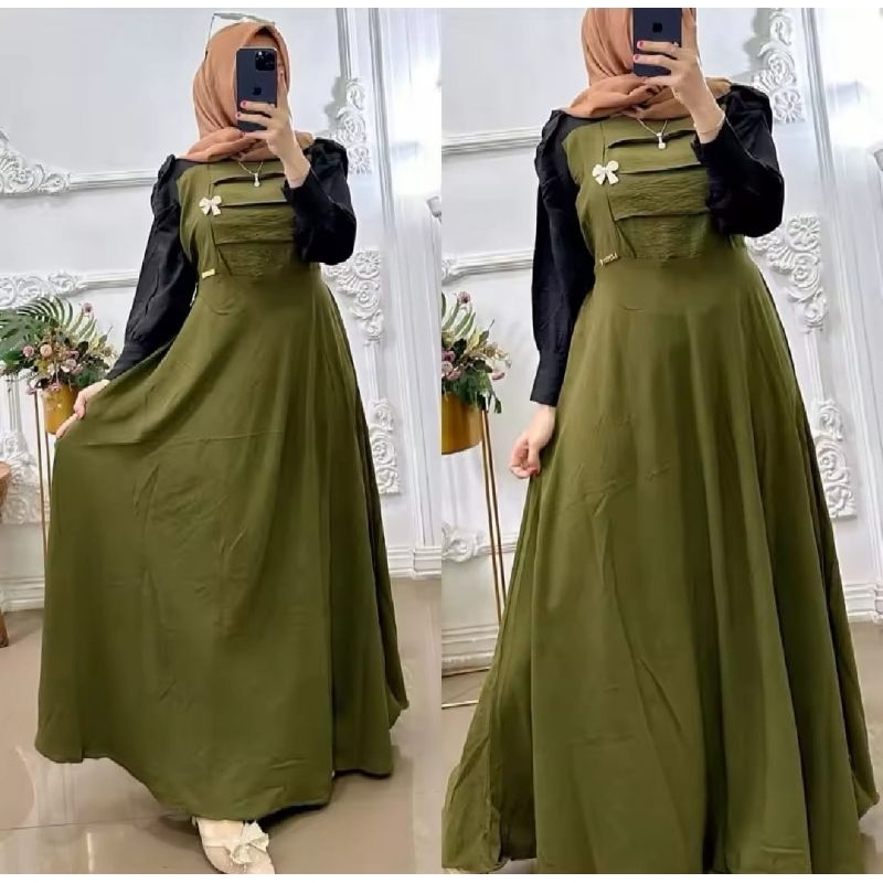 GAMIS TERBARU 2024 ADERA DRESS CRINKLE AIRFLOW KOMBINASI FASHION MUSLIM DRESS SIZE M-L-XL WARNA 9