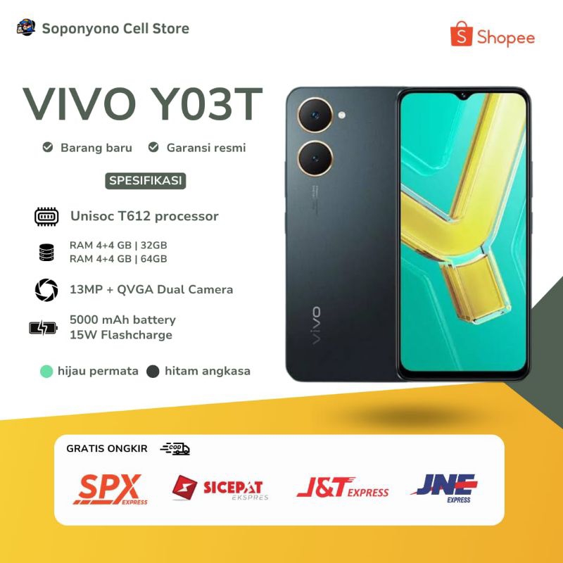 VIVO Y03T RAM 4+4/32GB TERMURAH 1 JUTAAN