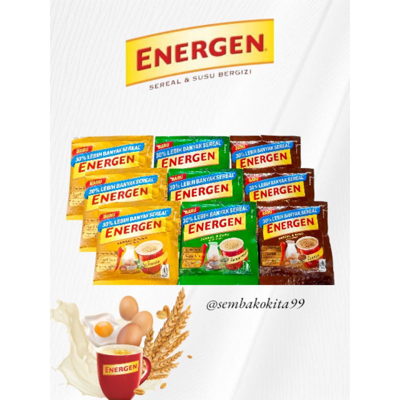 

Energen Sereal & Susu Bersinergi Varian Vanila Coklat Kacang Hijau 1 Renteng 10 Sachet