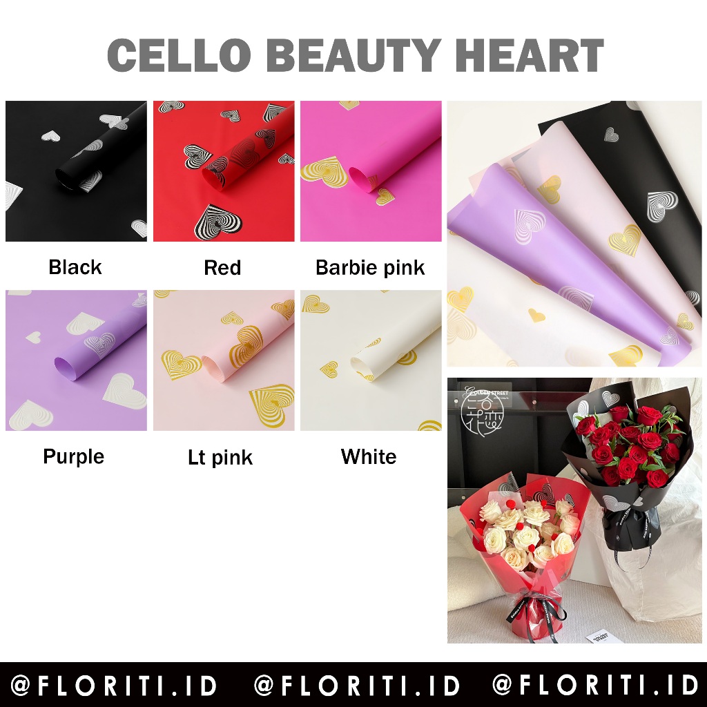 

(5 Lembar) Kertas Buket Cellophane Beauty Heart Love Flower Wrapping