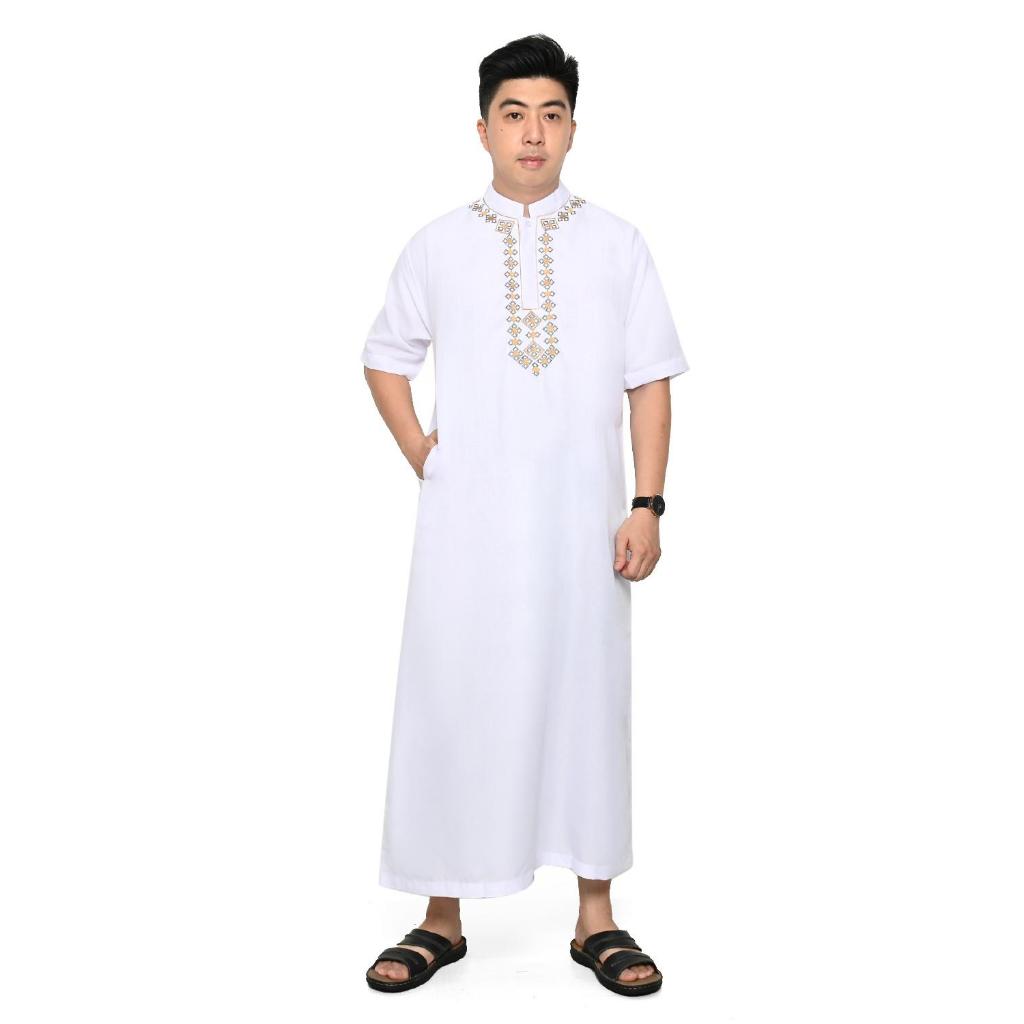 Jubah Gamis Bahan dobby - Baju Gamis Pria Dewasa Premium Warna Putih Polos Size M L XL