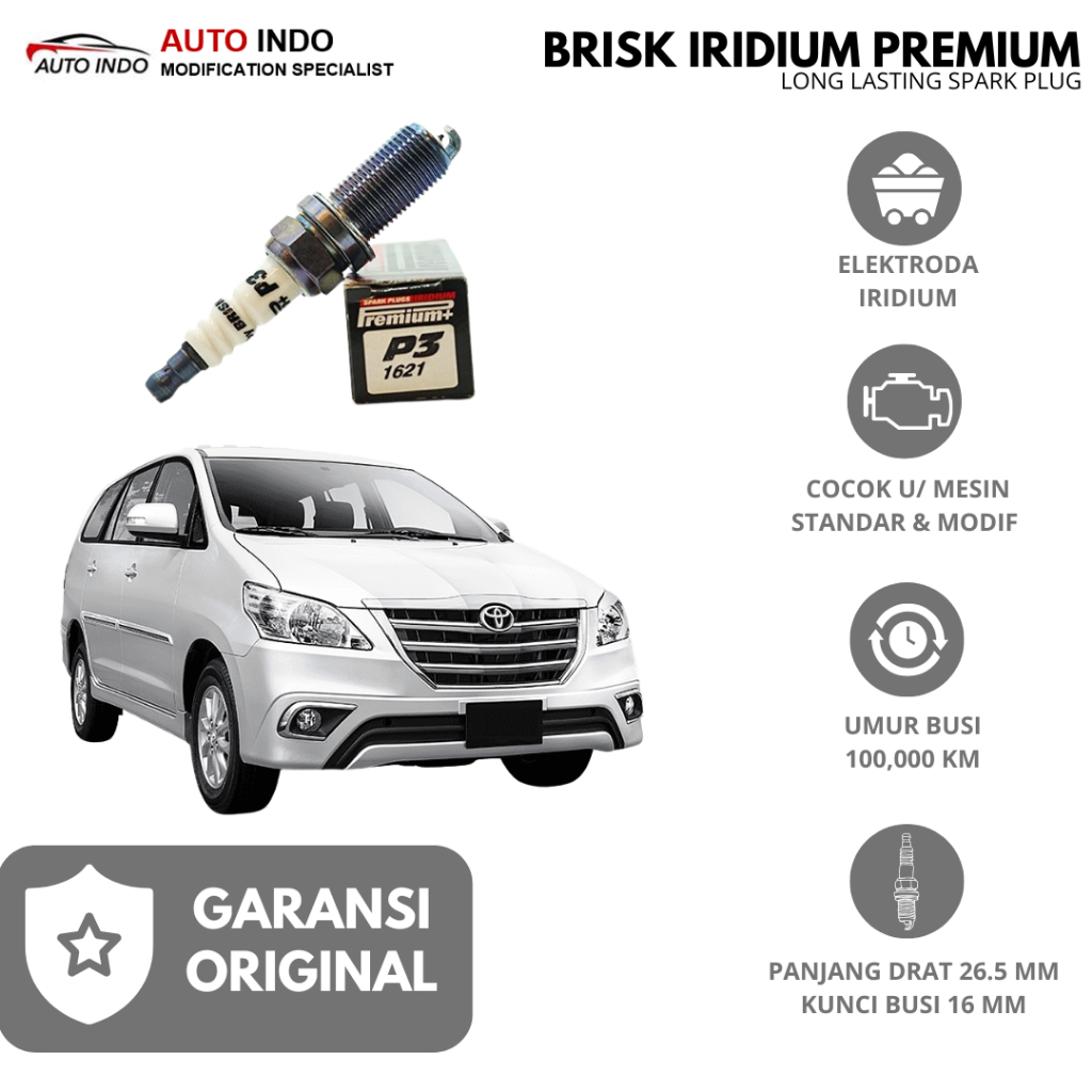 Busi Mobil Brisk Iridium Premium P3 untuk Toyota Innova Bensin 2.0 2.7