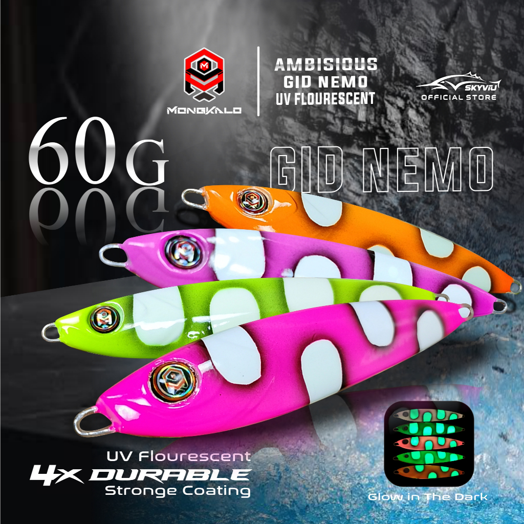 Metal Jig 60 Gram MONGKALO AMBISIOUS NEMO Full GID 60G Metal Jig UV Flourescent Fosfor 60gr Umpan Ji