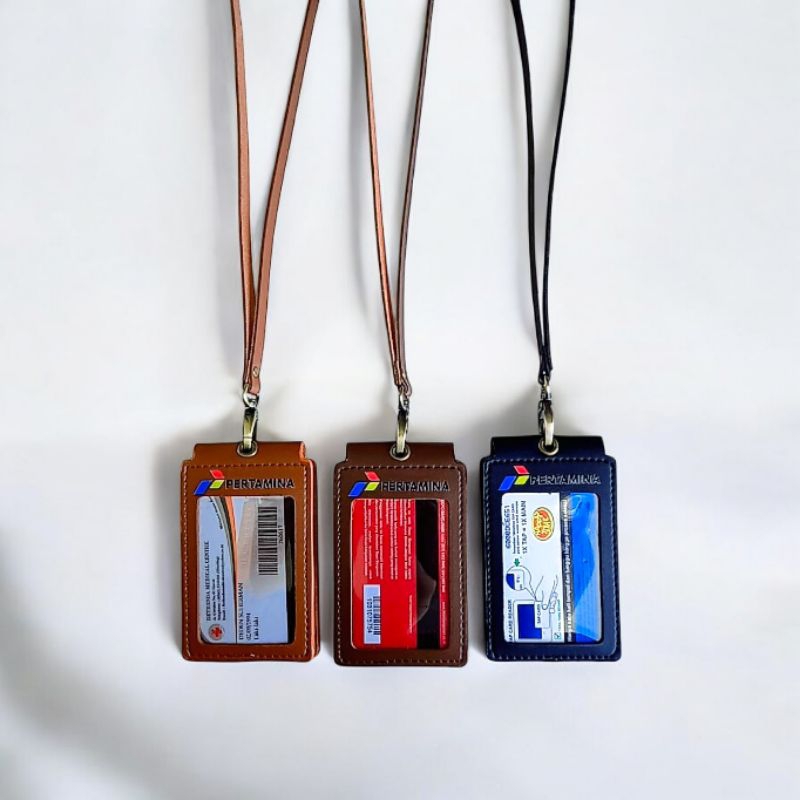 Lanyard ID Card Holder Magnet Satu Mika Name Tag Kulit | PERTAMINA