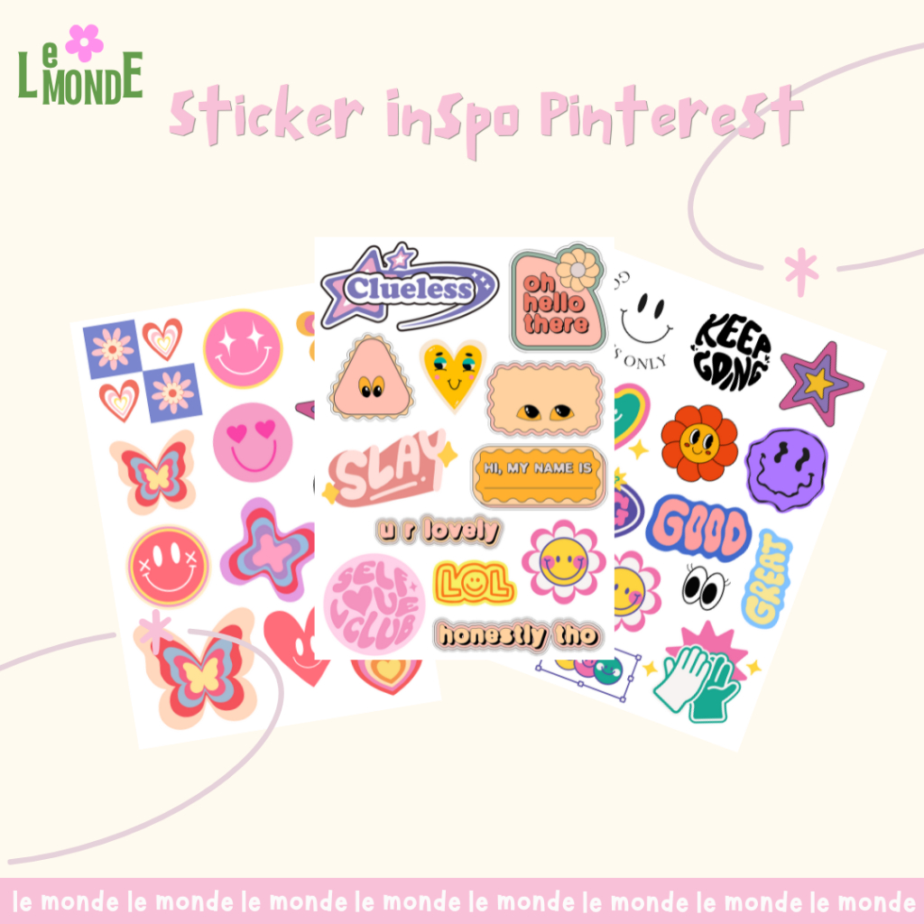 stiker sheet pinterest aesthetic ins korea untuk dekorasi scrapbook, deco pola, journaling, phonecas