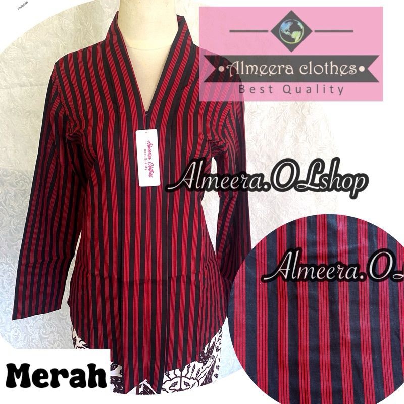 kebaya lurik kartini bahan katun warna merah
