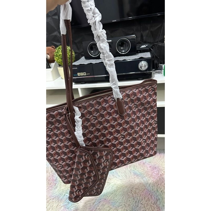 Tas Christy Ng/Russo Large Monogram Tote Bag Dark Brown/