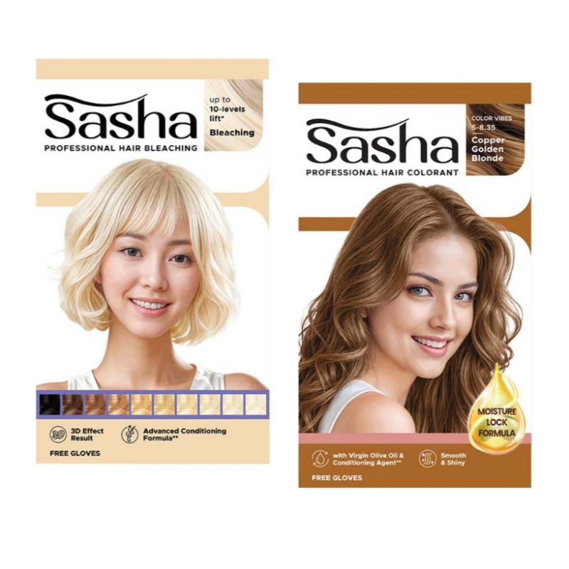 Sasha Professional Pewarna Rambut Bleaching copper golden blonde