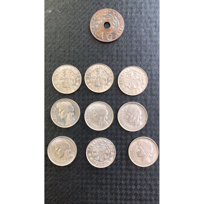 Koleksi Koin Kuno Nederlandsch Indie 1 Cent Bolong Dipanegoro Indonesia 50 Sen Tahun 1957