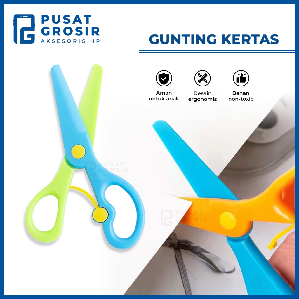 

Gunting kertas anak aman Safety Scissors mini pemotong bahan plastik polos Warna Warni