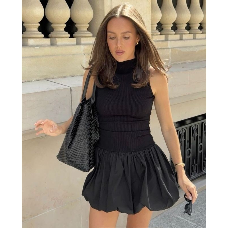 Bhusana Castle 78080 black balloon round neck sleeeveless mini dress / dress wanita