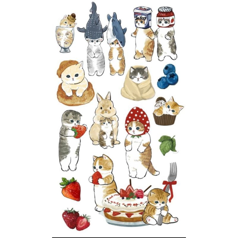 

Mofusand cute cat sticker waterproof glossy aesthetic ins korea untuk dekorasi scrapbook, deco pola, journaling, phonecase, headphone