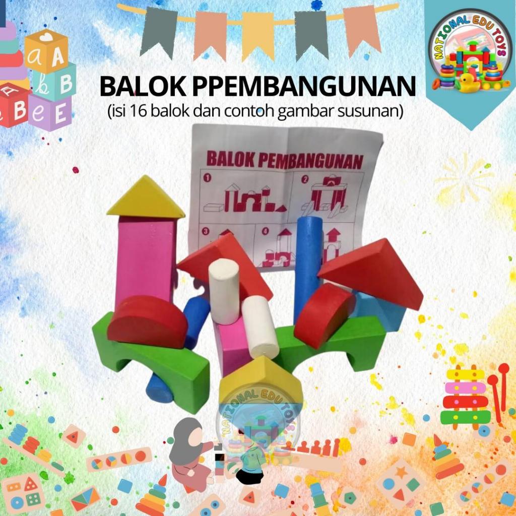 Mainan Edukasi Balok Pembangunan / Susun Balok Kayu Warna 16 pcs / Mainan Balok Susun / Balok Warna