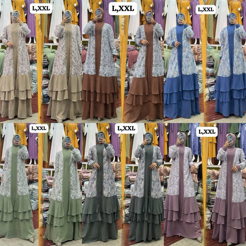 GAMIS DEWASA 3 IN 1 OUTER KATUN BOLONG PREMIUM MIX CERUTY PREMIUM SET HIJAB