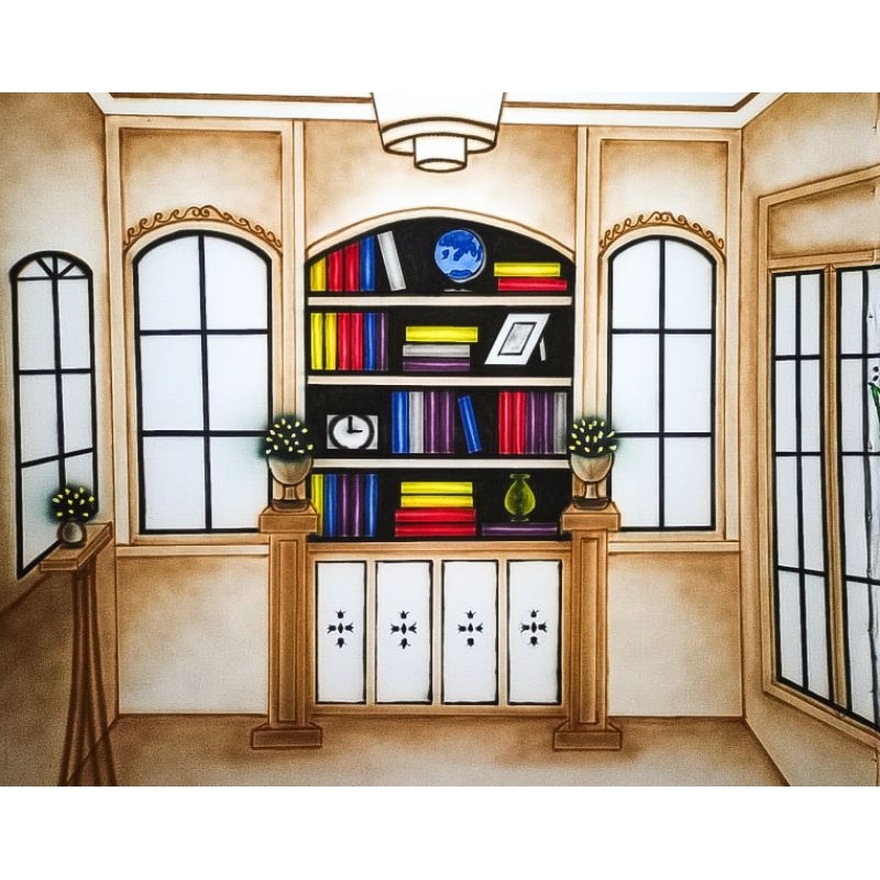 background rak buku wisuda perpisahan kekinian