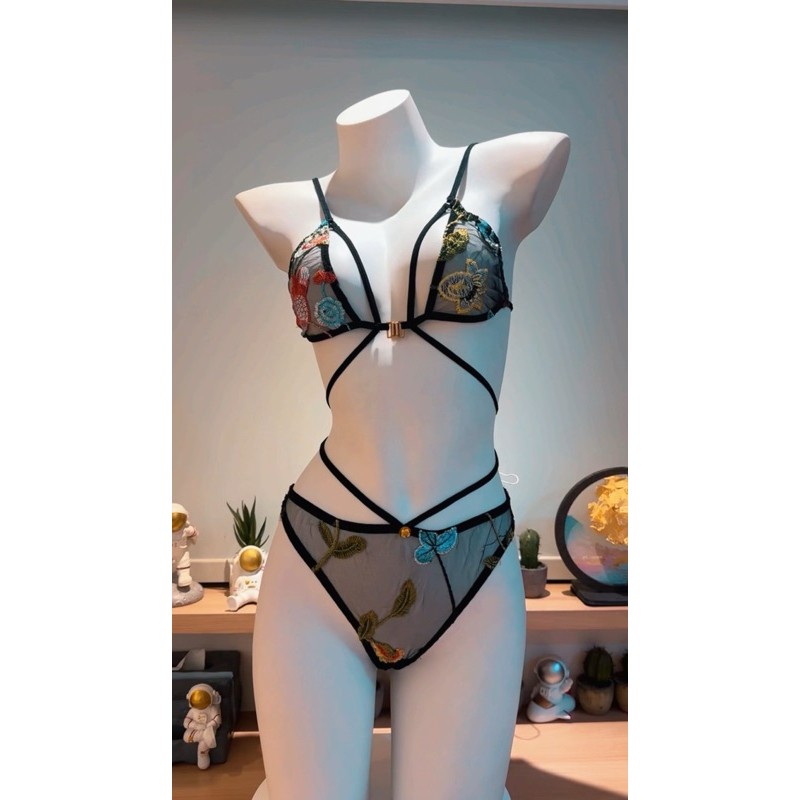 N2276 sexy bra set wanita Lingerie sexy bh dan gstring transparan