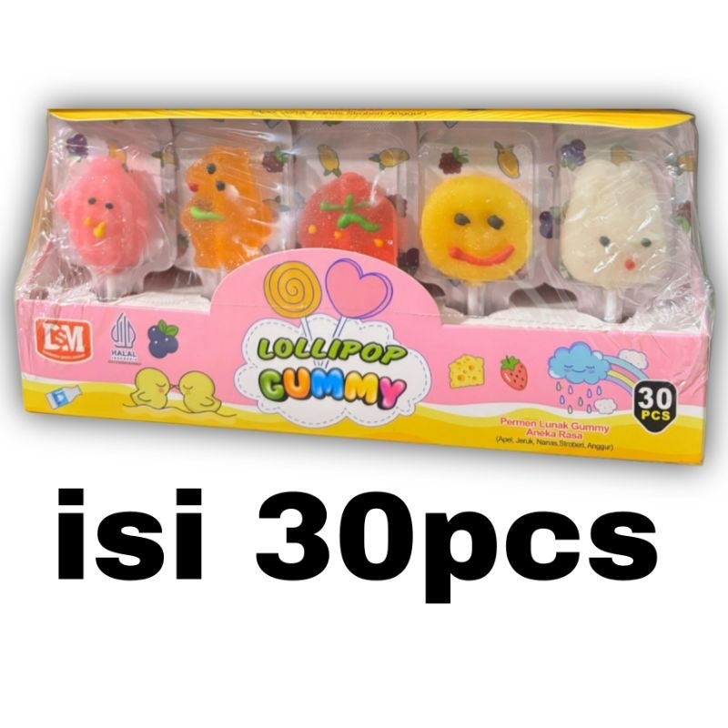 

PERMEN LOLLIPOP GUMMY (Box isi 30) Aneka rasa buah sudah BPOM Dan HALAL MUI