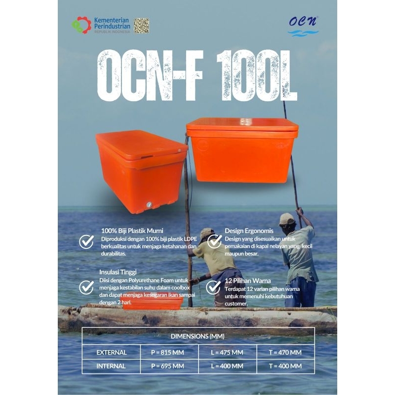 Coolbox Cooler Box OCN-F 100 Liter Box Es Ikan Frozen Termos