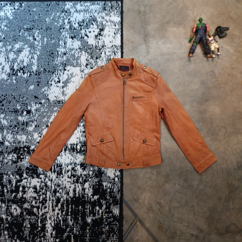 Vintage Caferacer Bikers Brown Leather Jacket Blue Cult