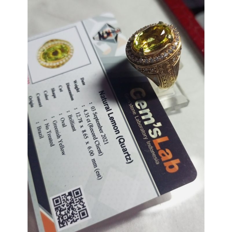 Natural Batu Permata Lemon Quartz + Memo GLI