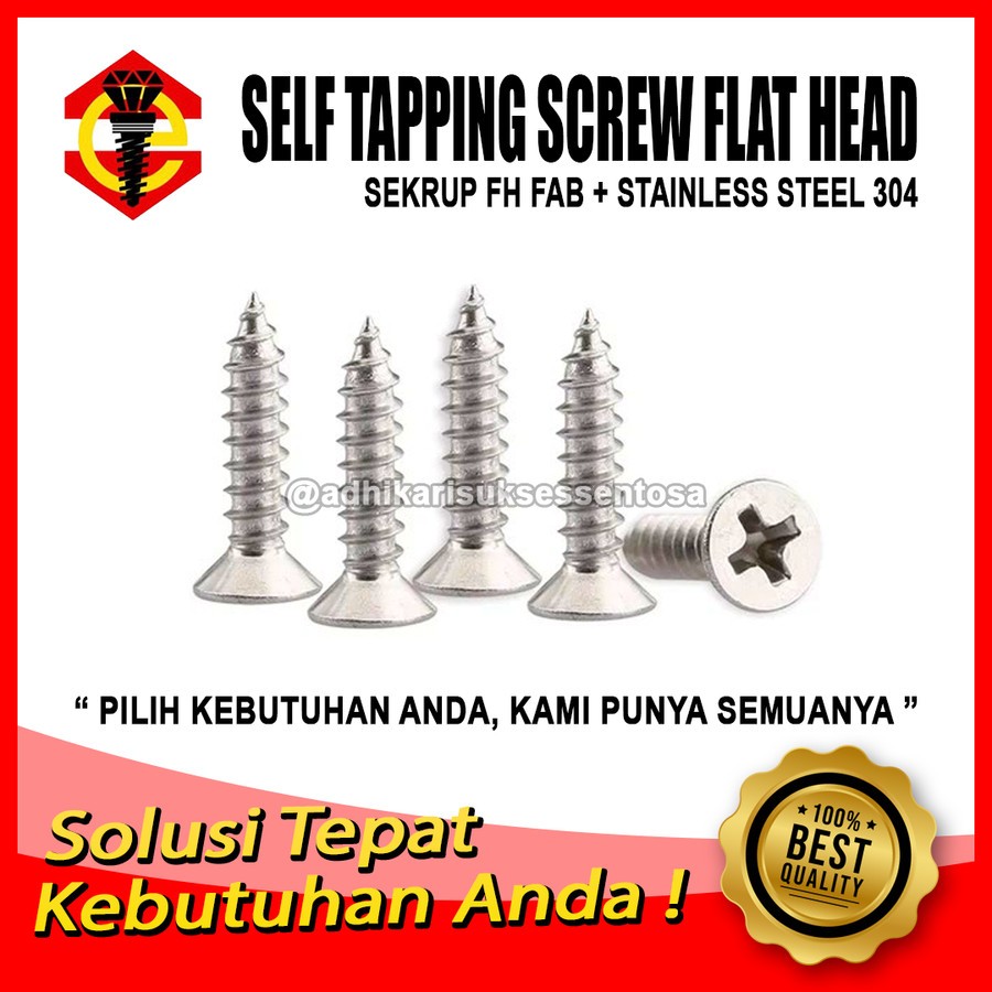 SS 304 / Sekrup FH #8x3/8" / Self Tapping Screw F+AB Skrup (1 CM)
