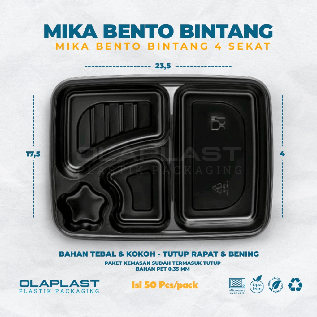 Mika Bento 4 Sekat Tebal / Tray Bento 4 Sekat FREE PACKING KARDUS