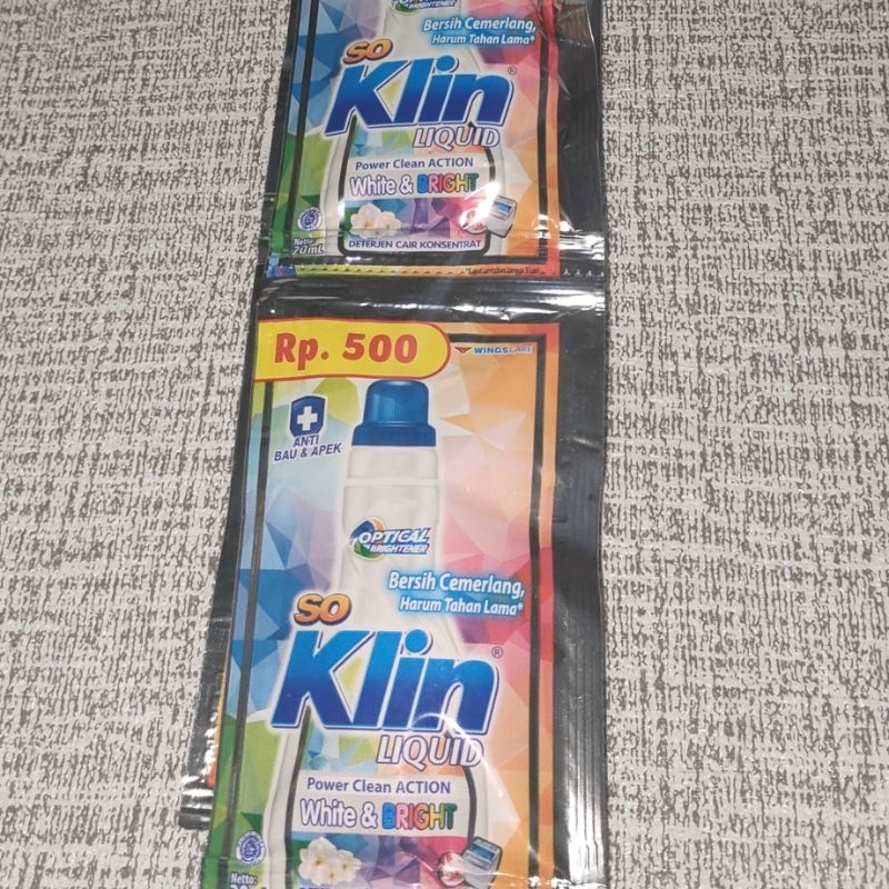 [1 renceng] 12×20ml SoKlin Liquid Varian Power Clean Action White and Bright Detergen Cair Konsentra