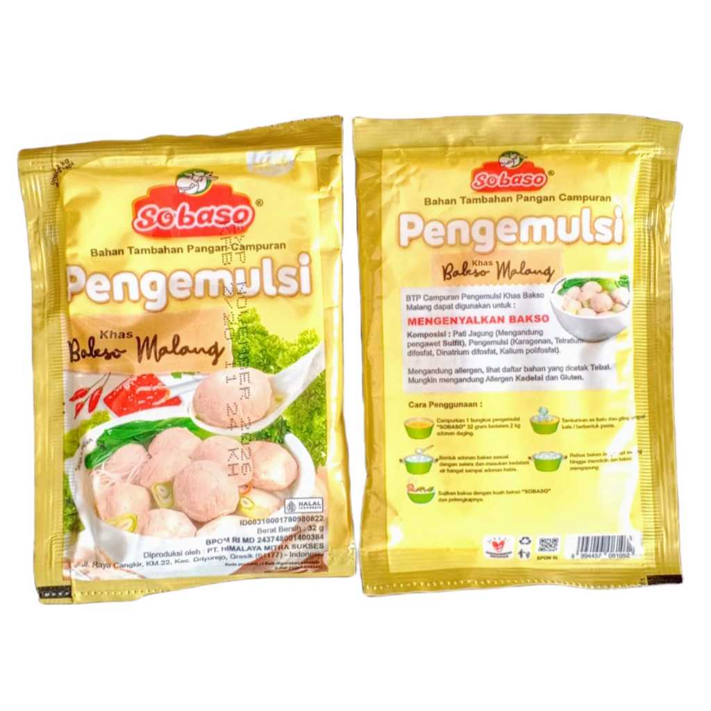 

Pengenyal dan pengemulsi bakso khas Malang Sobaso 32 gr ecer