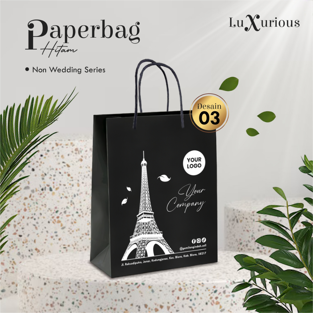 

TAS PAPER BAG HITAM BAHAN KRAFT UKURAN 20 X 25 X 10 CM - PAPERBAG OLSHOP PLUS SABLON