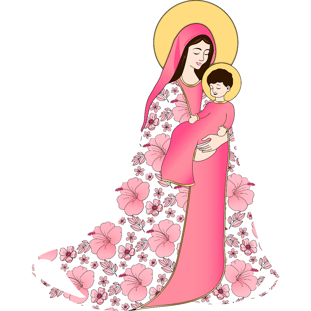 Kaos T-Shirt Dewasa/Anak Rohani "Jubah" Katholik Bunda Maria Keren