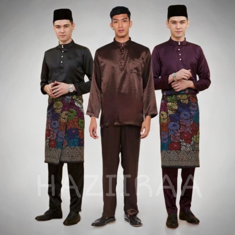 HAZIIRA Baju Melayu Pria Teluk Belanga Cekak Musang Setelan Pakaian Koko Adat Tradisonal Malaysia