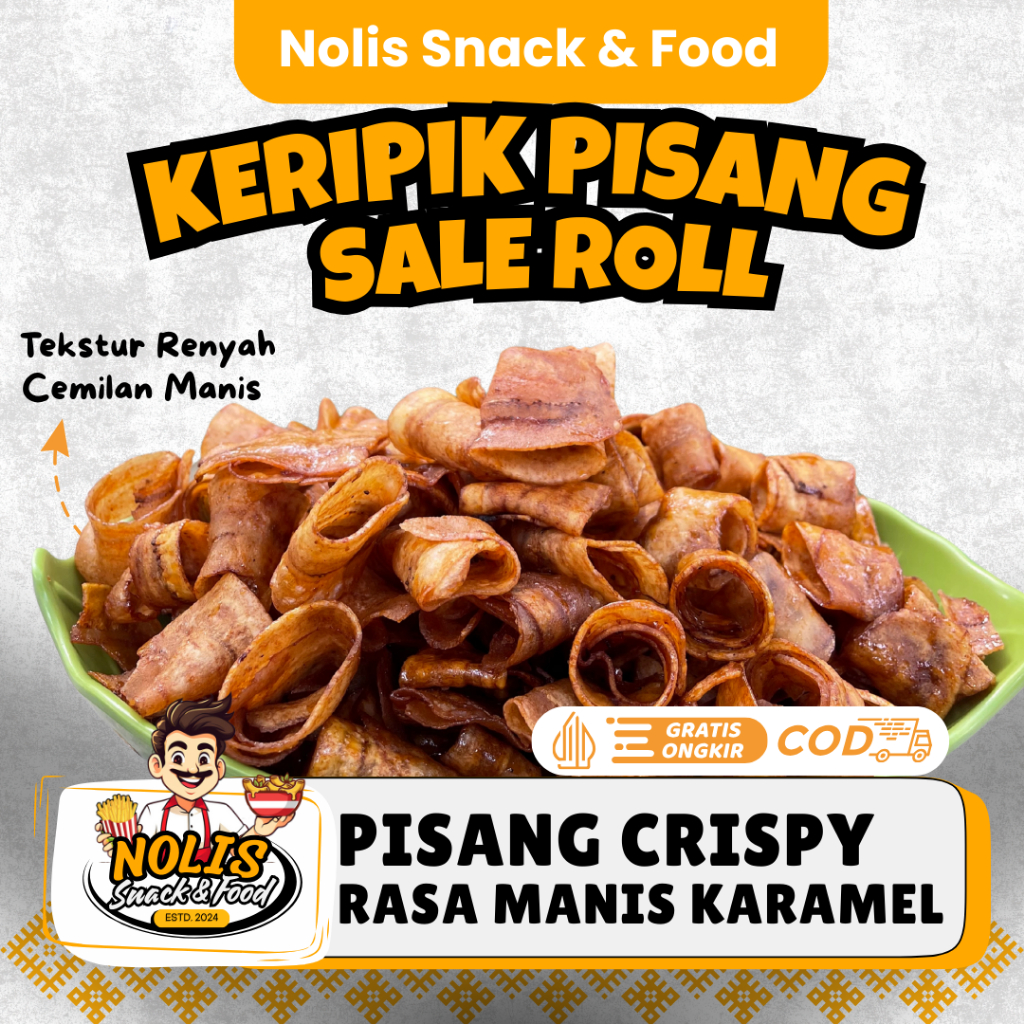 

Keripik Pisang Roll Kriuk Kering Renyah Manis Kemasan 500 Gram 1 Kg Sale Pisang // Nolis Snack